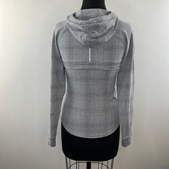 NIKE Gray Hoodie Stretch Striped Yoga Zip Pockets Logo Drawstring X-Small XS - Picture 6 of 9